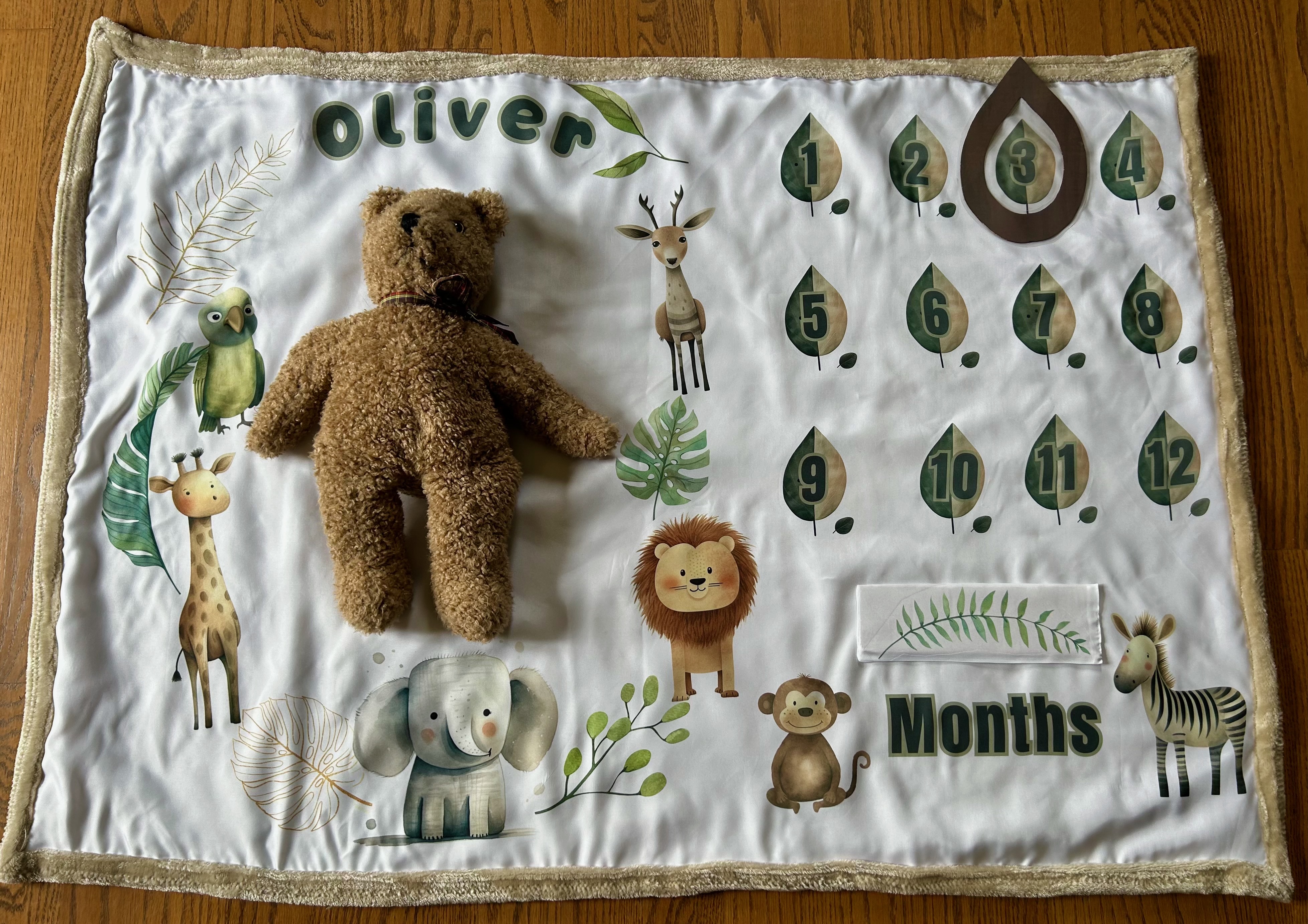 Custom baby milestone blanket personalized with Oliver